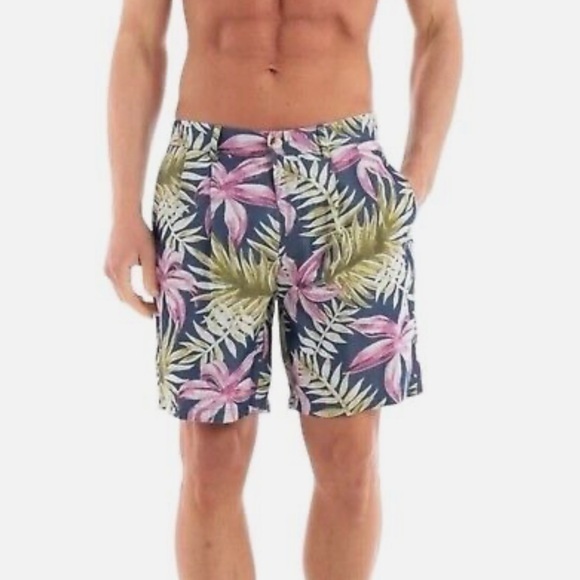SCOTCH & SODA Shorts 29 Blue Twilt Loose Fit Tencell Lyocell Floral Pleated Leaf - Picture 1 of 13